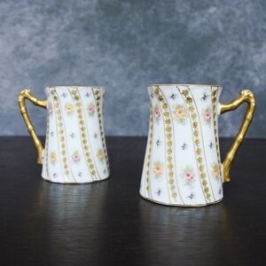 Antique Limoges France Raphael Weill Hand Painted Floral Gilt Porcelain Tea Cups